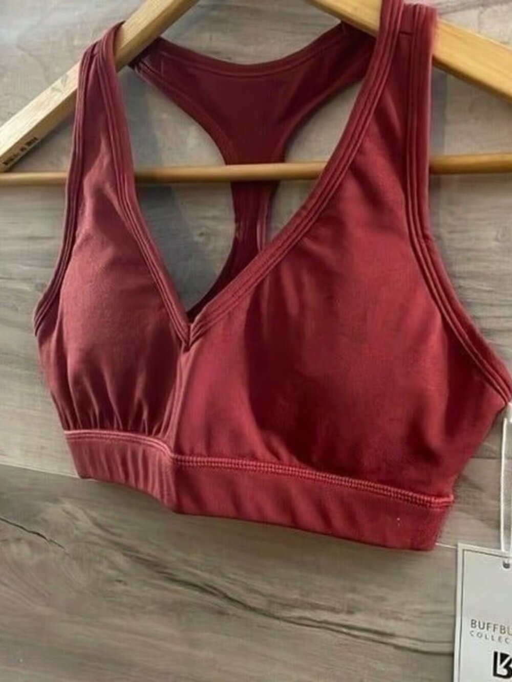 Buffbunny Collection Womens Burgundy Racerback Stretch Sports Bra Size XXS - Picture 3 of 7